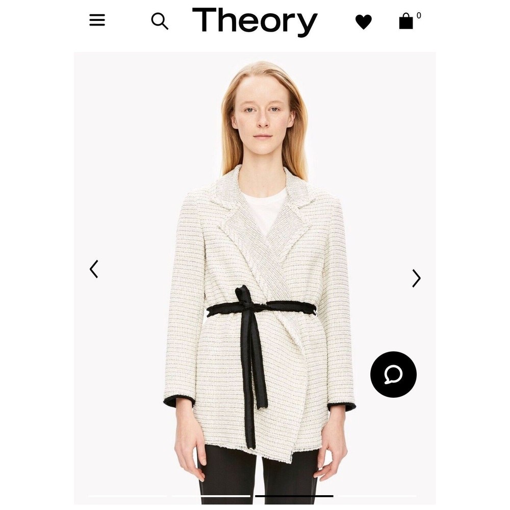 Theory Ivory Clairene R Carson Tweed Coat Size Small. Best- Selling. Retail $495